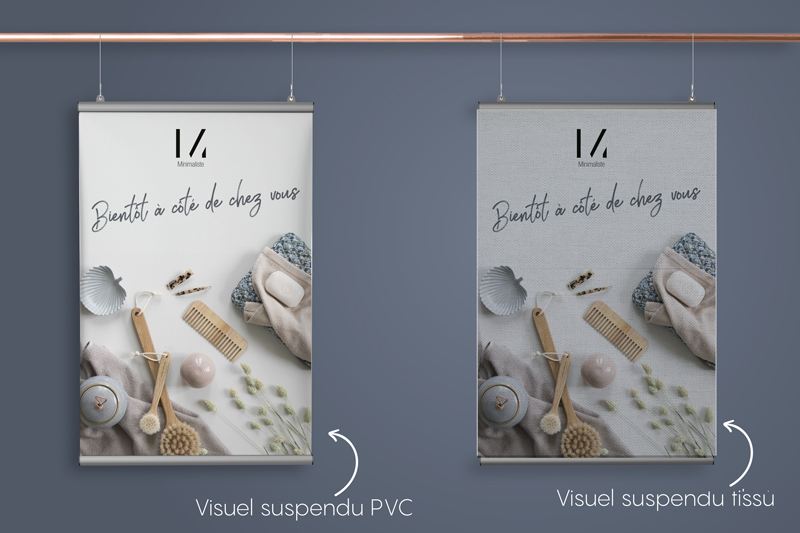 impression visuel suspendu tissu et pvc