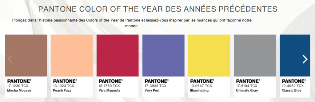 Les dernières couleurs de l'année par l'institut pantone