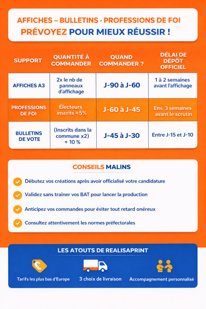 Récapitulatif des délais à respecter pour l'impression des produits électoraux 