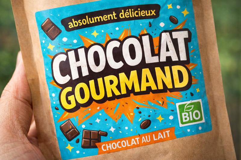 Zoom sur l'étiquette autocollant d'un packaging
