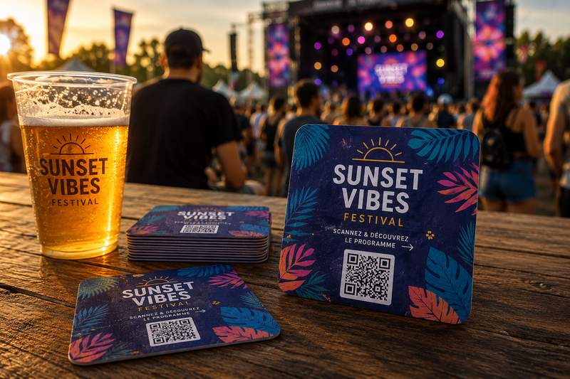 Sous-bock avec QR-Code lors d'un festival