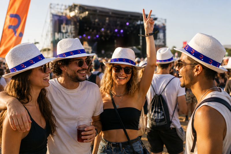 Chapeau de paille personnalisé comme goodies lors d'un festival