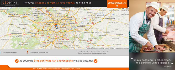 Découvrez les dernières améliorations de Geoprint, l'outil de géolocalisation permettant de mettre en relation des prospects avec les revendeurs de Realisaprint.com