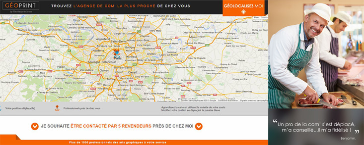 Dcouvrez les dernires amliorations de Geoprint, l'outil de golocalisation permettant de mettre en relation des prospects avec les revendeurs de Realisaprint.com
